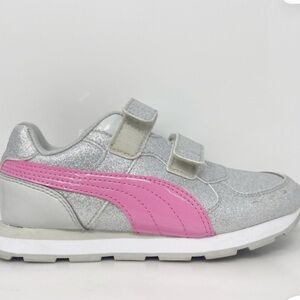 Puma Kids Silver and Pink Velcro Closure Sneakers Size 12